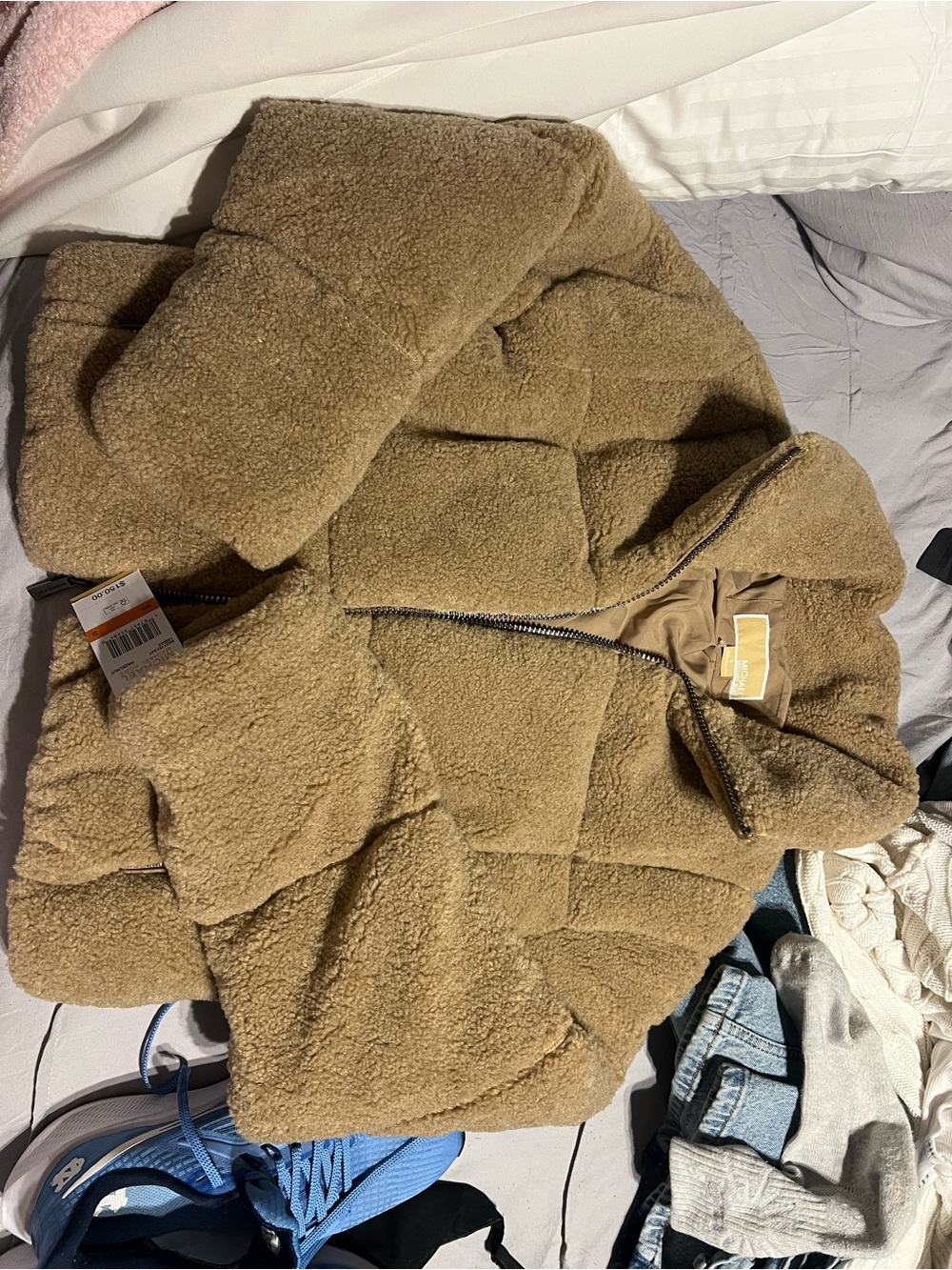 Michael Kors Tan Teddy Sherpa Puffer Jacket